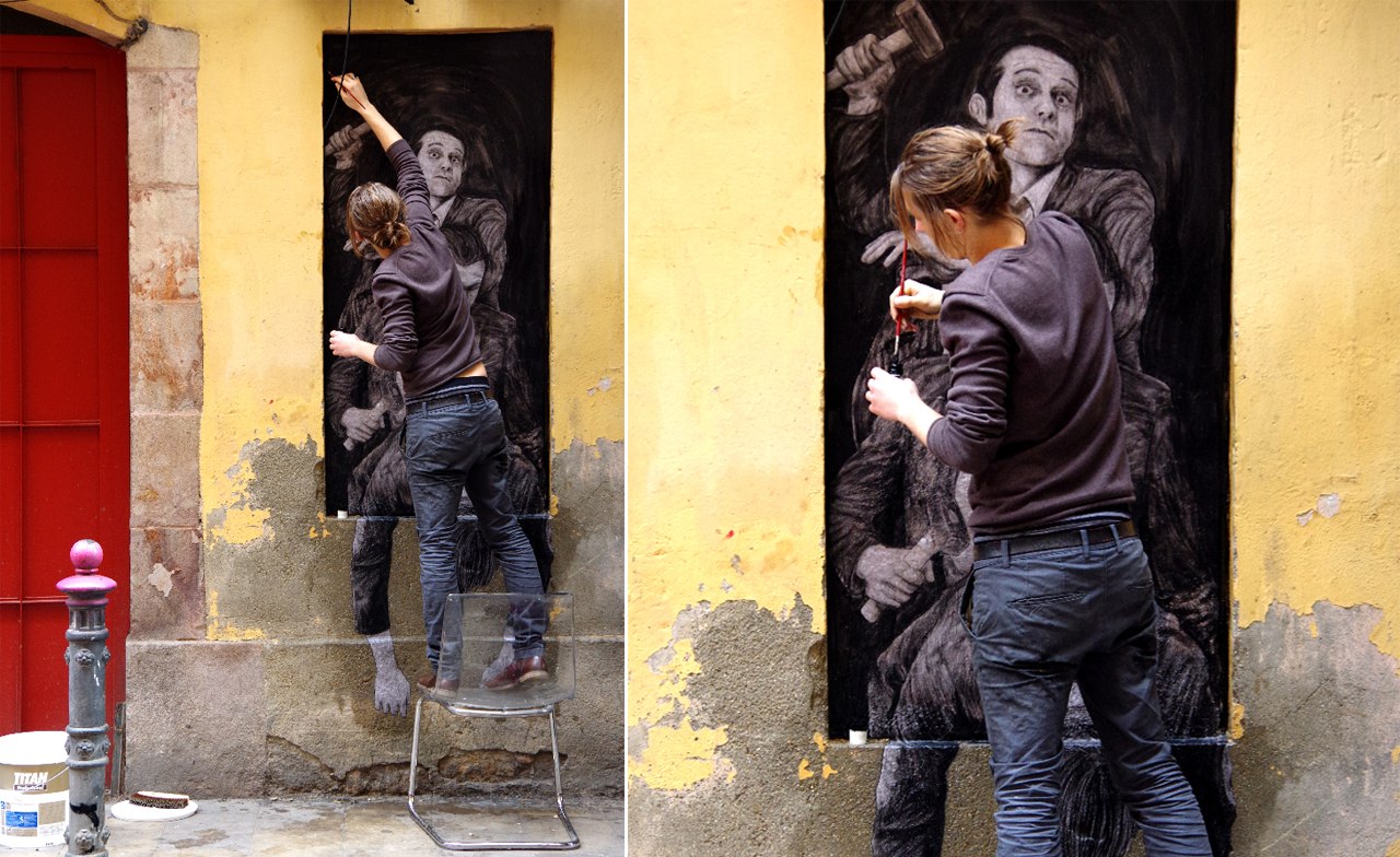 Making of Sucession, Barcelona, 2015, Courtesy of the artist and OPEN WALLS Gallery, street, facebook, paris