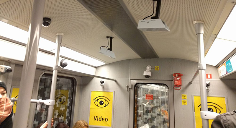 An installation featuring security surveilance cameras, by Fahgast new station day 2016 years use berliner history map germany overview world view